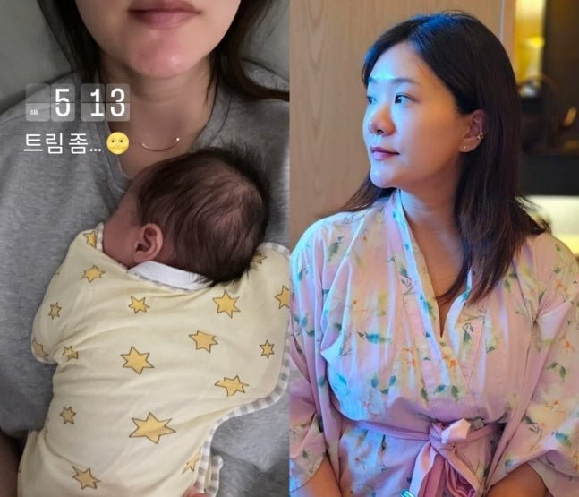 Kim Seung-hyun's wife, writer Jang Jeong-yoon, shares hilarious early morning parenting moment while caring for their newborn daughter. - OUR K-POP