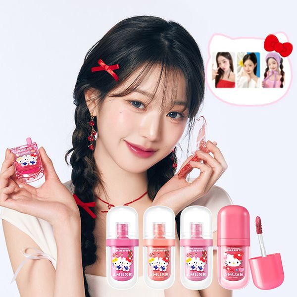 [AMUSE] HELLO KITTY LIMITED EDITION SET (LIP & CHEEK CELL PHONE 01 APPLE SODA + BEBE TINT 09 CHERRY KIKI + JEL - FIT TINT 09 PEACH COCO) - OUR K - POP