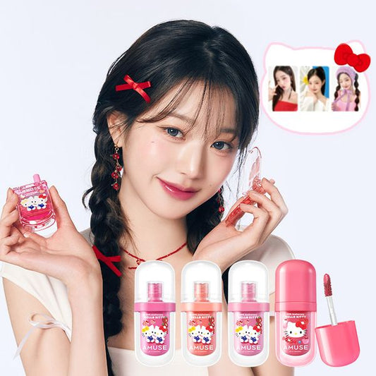 [AMUSE] HELLO KITTY LIMITED EDITION SET (LIP & CHEEK CELL PHONE 02 PINK SODA + BEBE TINT 09 CHERRY KIKI + JEL - FIT TINT 09 PEACH COCO) - OUR K - POP