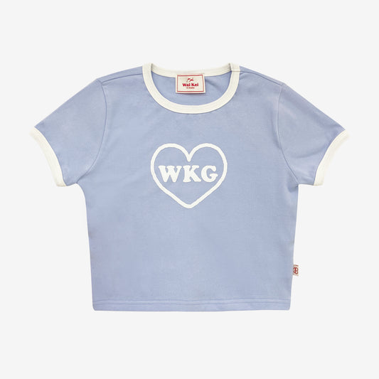 [Waikei] WKG heart logo crop half sleeve t-shirts SKIBLUE